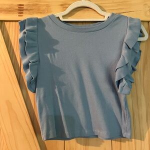Zara ribbed ruffle sleeve crop tank - light blue - L